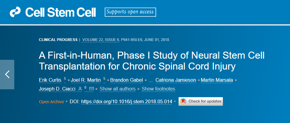 神經(jīng)干細胞移植治療慢性脊髓損傷的首次人體I期研究