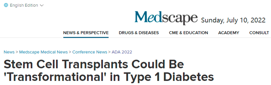 干細(xì)胞移植可能對1型糖尿病具有“變革性作用