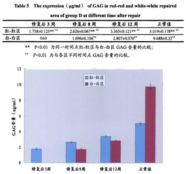 D組修復后不同時間紅-紅、白-白修復區(qū)GAG的表達（μg/ml）