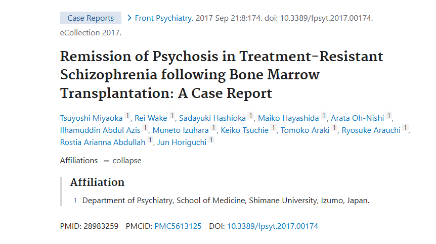 《骨髓移植后難治性精神分裂癥的精神病緩解：一例病例報告》