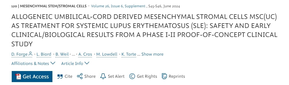 同種異體臍帶間充質(zhì)基質(zhì)細(xì)胞 MSC(UC) 治療系統(tǒng)性紅斑狼瘡 (SLE)：I-II 期概念驗證臨床研究的安全性和早期臨床/生物學(xué)結(jié)果