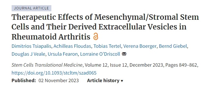 間充質/基質干細胞及其衍生的細胞外囊泡對類風濕關節(jié)炎的治療作用