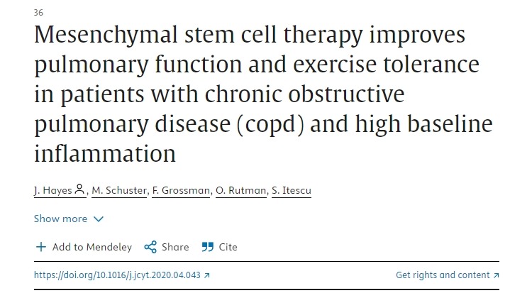 間充質(zhì)干細(xì)胞療法可改善慢性阻塞性肺病 (copd) 和高基線炎癥患者的肺功能和運(yùn)動耐受性