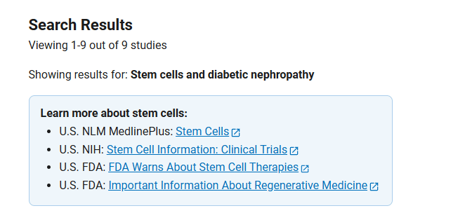 clinicaltrials.gov網(wǎng)站上注冊的有關(guān)干細(xì)胞治療糖尿病腎病臨床研究項目有9項