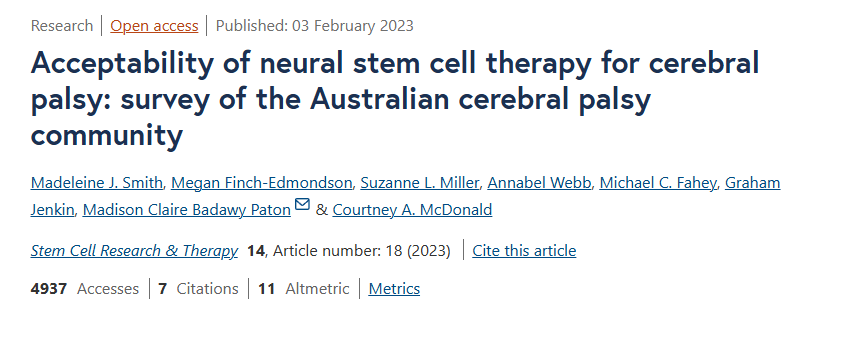 神經(jīng)干細胞療法治療腦癱的可接受性：澳大利亞腦癱社區(qū)調查