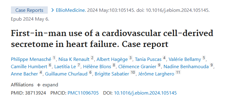 首次在人體中使用心血管細胞衍生的分泌蛋白治療心力衰竭—病例報告