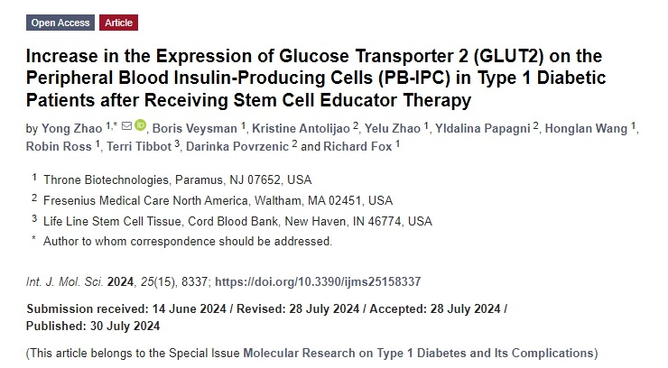 接受干細(xì)胞教育者治療后1型糖尿病患者外周血胰島素產(chǎn)生細(xì)胞 (PB-IPC) 葡萄糖轉(zhuǎn)運(yùn)蛋白2 (GLUT2) 表達(dá)增加