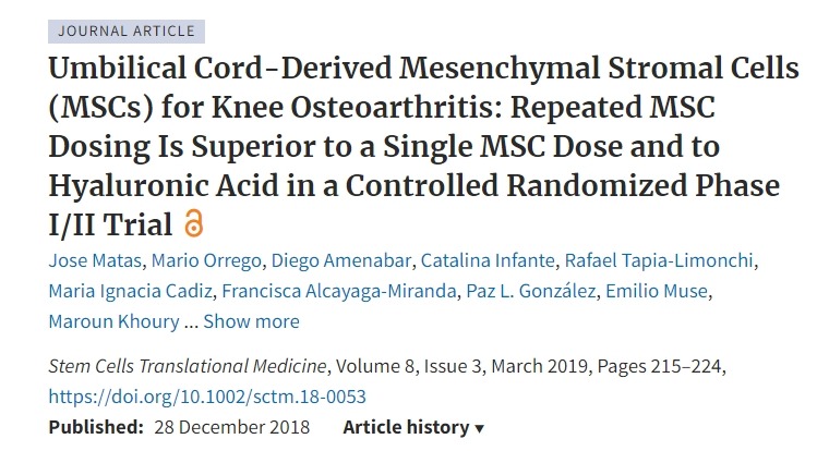 臍帶來源的間充質(zhì)基質(zhì)細(xì)胞 (MSC) 治療膝關(guān)節(jié)骨關(guān)節(jié)炎