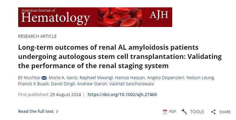 接受自體干細(xì)胞移植的腎AL淀粉樣變性患者的長期結(jié)果：驗(yàn)證腎臟分期系統(tǒng)的性能