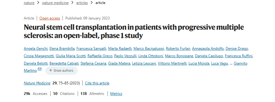 進(jìn)行性多發(fā)性硬化癥患者的神經(jīng)干細(xì)胞移植：一項(xiàng)開(kāi)放標(biāo)簽、I 期研究
