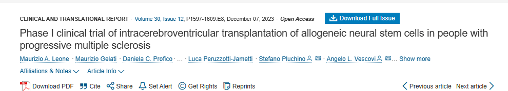 進(jìn)行性多發(fā)性硬化癥患者腦室內(nèi)移植同種異體神經(jīng)干細(xì)胞的 I 期臨床試驗(yàn)
