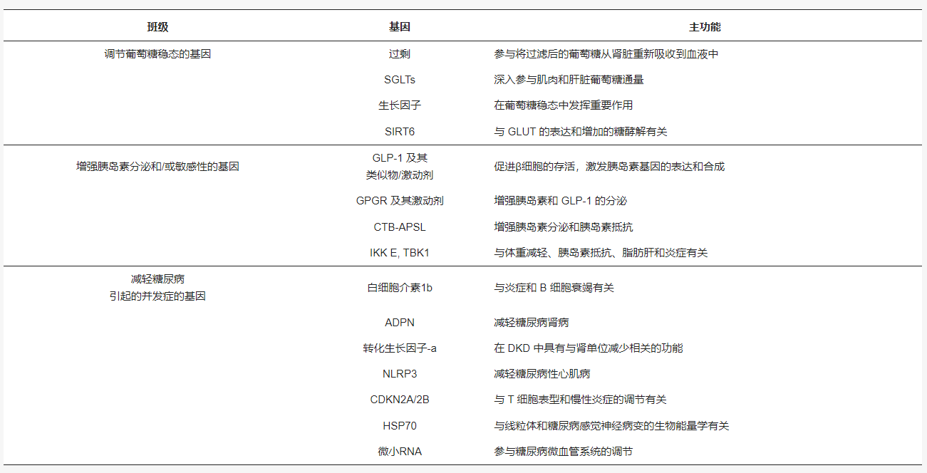 表1：可用于T2DM基因治療的有希望的目標(biāo)。