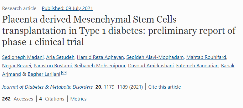 胎盤間充質(zhì)干細(xì)胞移植治療1型糖尿病：1期臨床試驗初步報告
