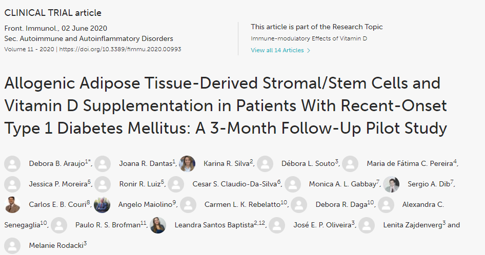 干細胞和維生素D補充劑在新發(fā)1型糖尿病患者中的應用：一項為期3個月的后續(xù)試點研究