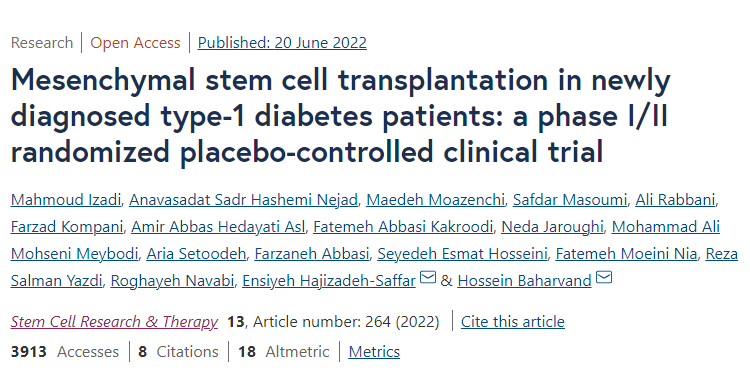 新診斷1型糖尿病患者的間充質(zhì)干細胞移植：I/II期隨機安慰劑對照臨床試驗