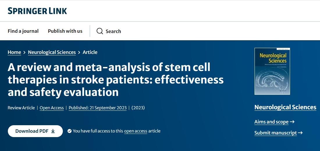 《神經(jīng)科學(xué)》：干細胞治療中風(fēng)患者的臨床分析：有效性和安全性評估