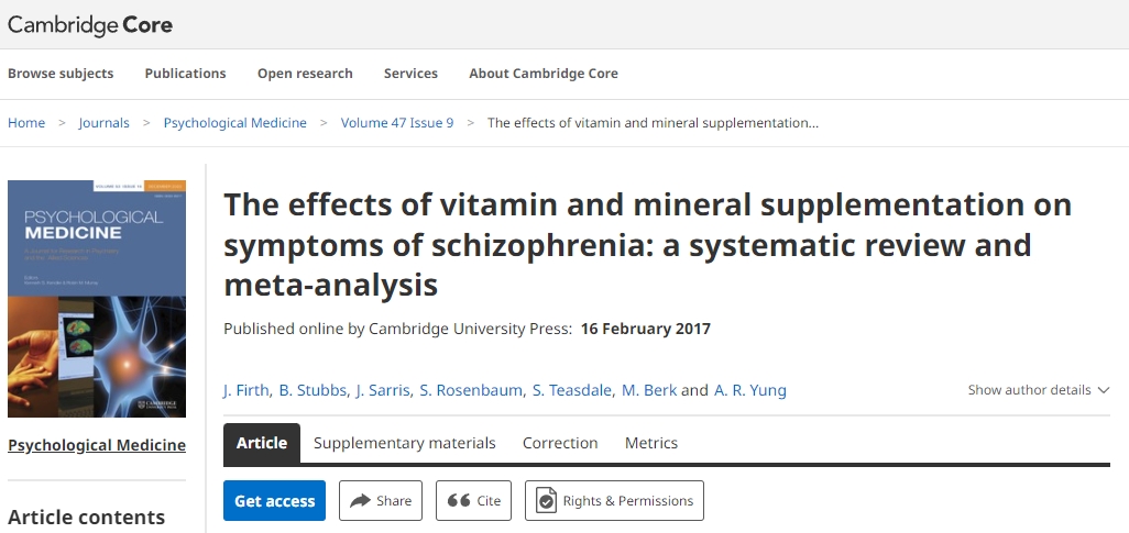 維生素和礦物質(zhì)補充劑對精神分裂癥癥狀的影響：系統(tǒng)評價和薈萃分析