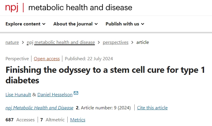 《自然》子刊：完成干細胞治療1型糖尿病的奧德賽之旅