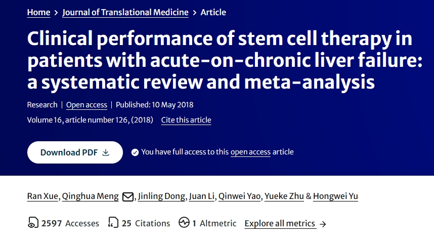 干細(xì)胞治療在慢加急性肝衰竭患者中的??臨床表現(xiàn)：系統(tǒng)評價(jià)與薈萃分析