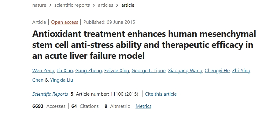 抗氧化治療增強(qiáng)人類間充質(zhì)干細(xì)胞在急性肝衰竭模型中的抗應(yīng)激能力和治療效果