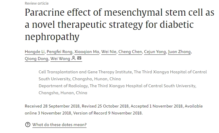 間充質(zhì)干細(xì)胞的旁分泌作用作為糖尿病腎病治療的新策略