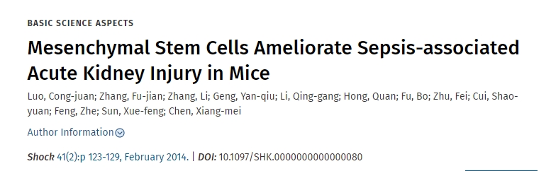 間充質(zhì)干細(xì)胞改善小鼠膿毒癥相關(guān)急性腎損傷