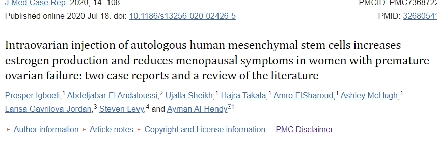 卵巢內(nèi)注射自體人類間充質(zhì)干細(xì)胞可增加卵巢早衰女性的雌激素產(chǎn)生并減少更年期癥狀