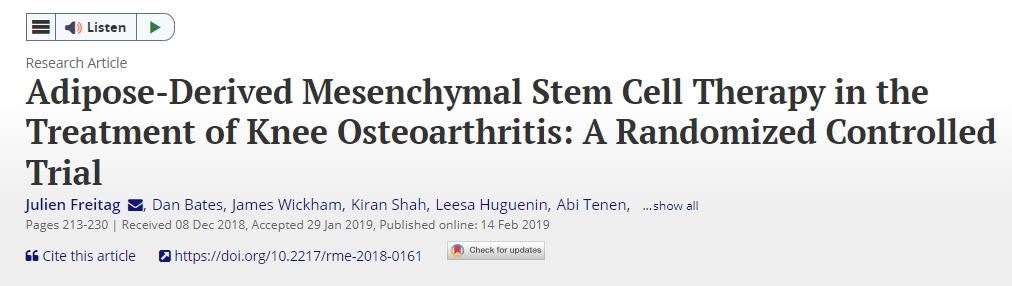 脂肪間充質(zhì)干細胞療法治療膝關節(jié)骨關節(jié)炎：一項隨機對照試驗