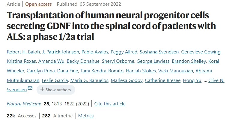 將分泌 GDNF 的人類神經(jīng)祖細(xì)胞移植到 ALS 患者的脊髓中：一項(xiàng) 1/2a 期臨床試驗(yàn)