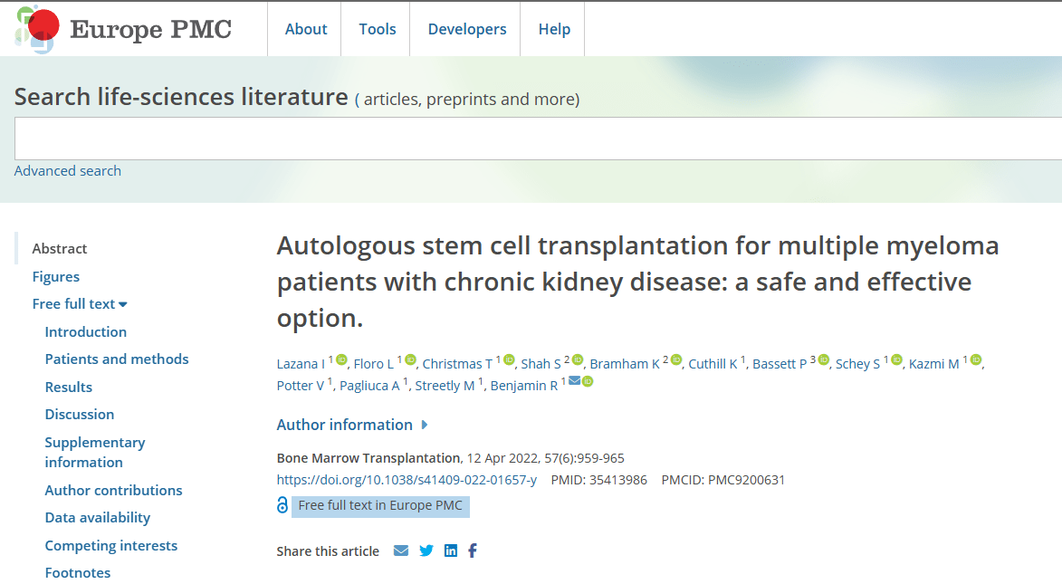 2022年4月12日，英國倫敦國王學(xué)院在國際期刊《Bone marrow transplant》上發(fā)布了一篇《自體干細(xì)胞移植治療患有慢性腎病的多發(fā)性骨髓瘤患者：一種安全有效的選擇》的研究結(jié)果。