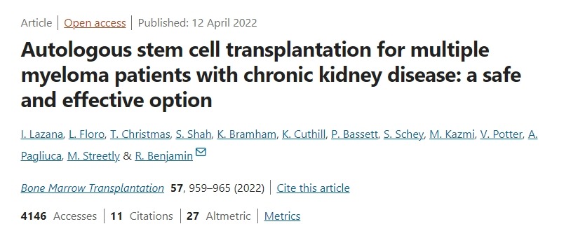 自體干細(xì)胞移植治療患有慢性腎病的多發(fā)性骨髓瘤患者：一種安全有效的選擇