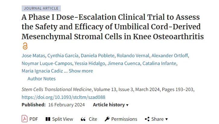 一項(xiàng)I期劑量遞增臨床試驗(yàn)，評(píng)估臍帶間充質(zhì)基質(zhì)細(xì)胞在膝關(guān)節(jié)骨關(guān)節(jié)炎中的安全性和有效性